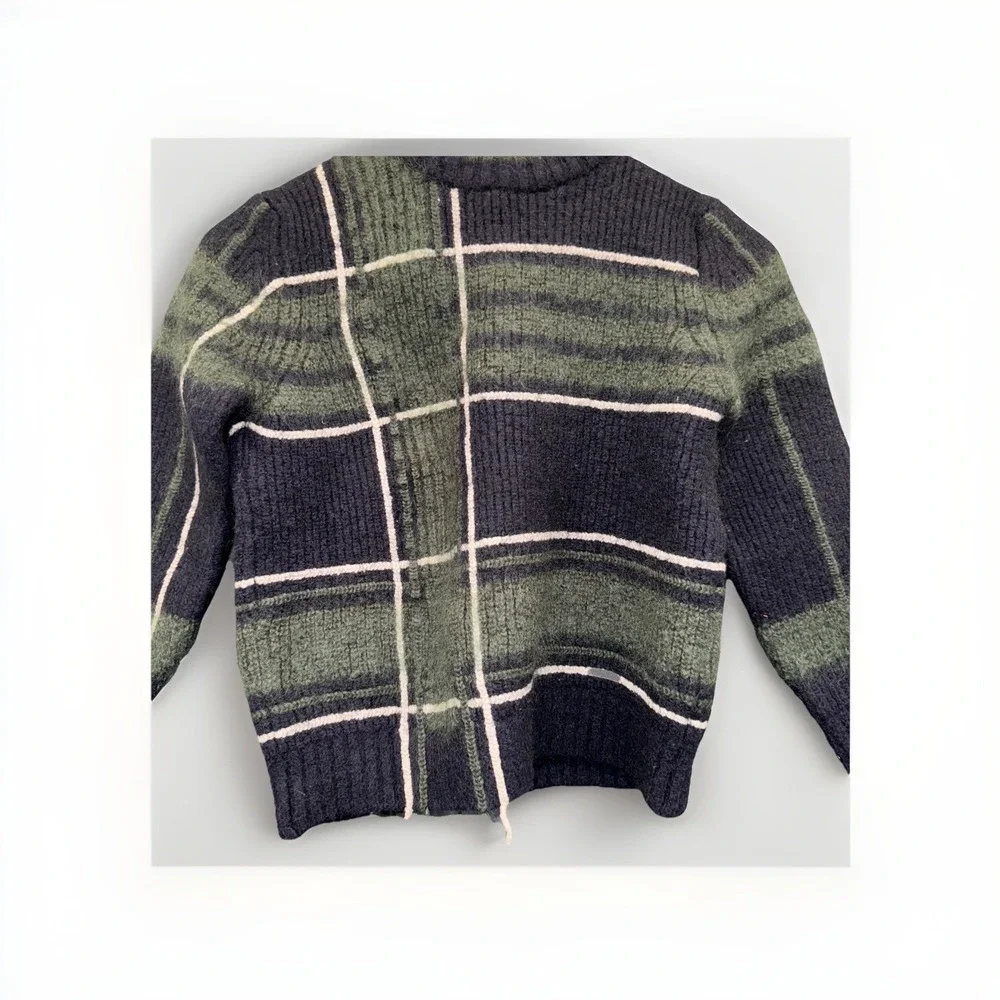 Tory Burch Green And Navy blue Plaid‎ Sweater Wool Mohair Blend Size XL Mohair